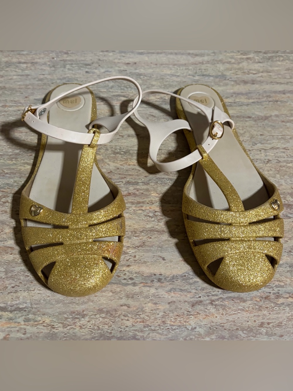 Mel by Melissa Gold Glitter Jelly Strappy Ankle-Sling Sandals